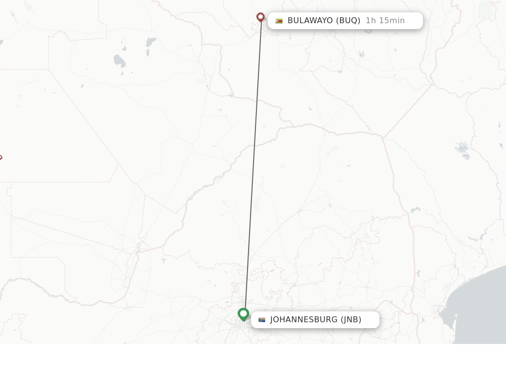 Flights from Johannesburg to Bulawayo route map