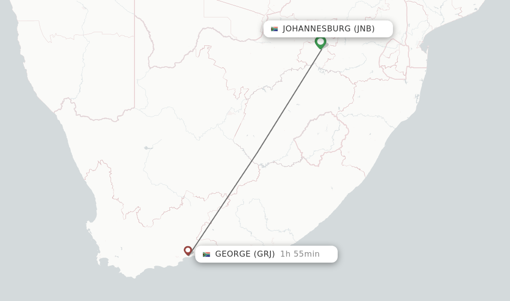 Flights from Johannesburg to George route map