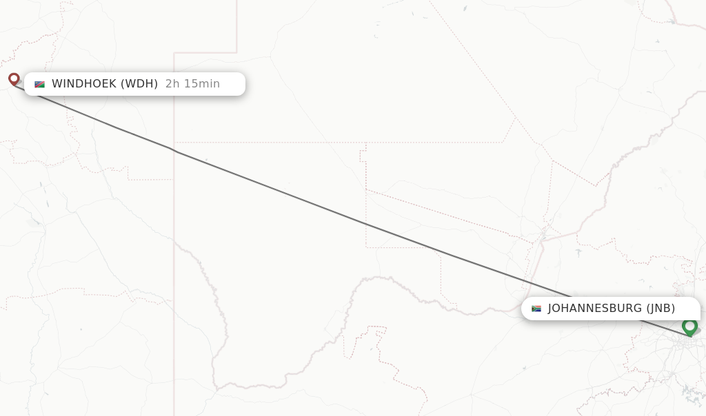 Flights from Johannesburg to Windhoek route map