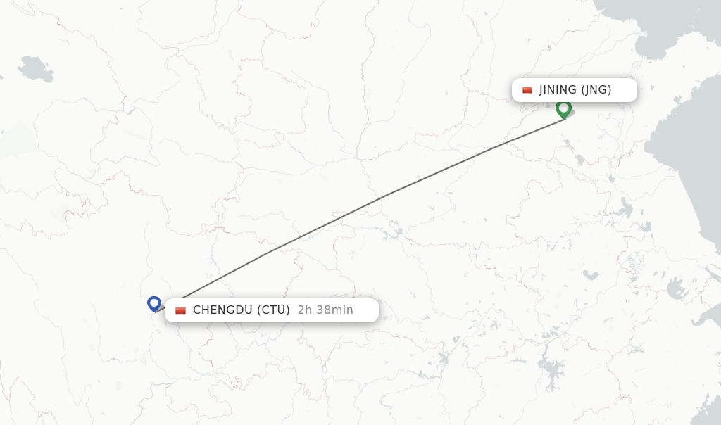 Flights from Jining to Chengdu route map