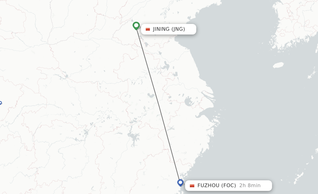 Flights from Jining to Fuzhou route map