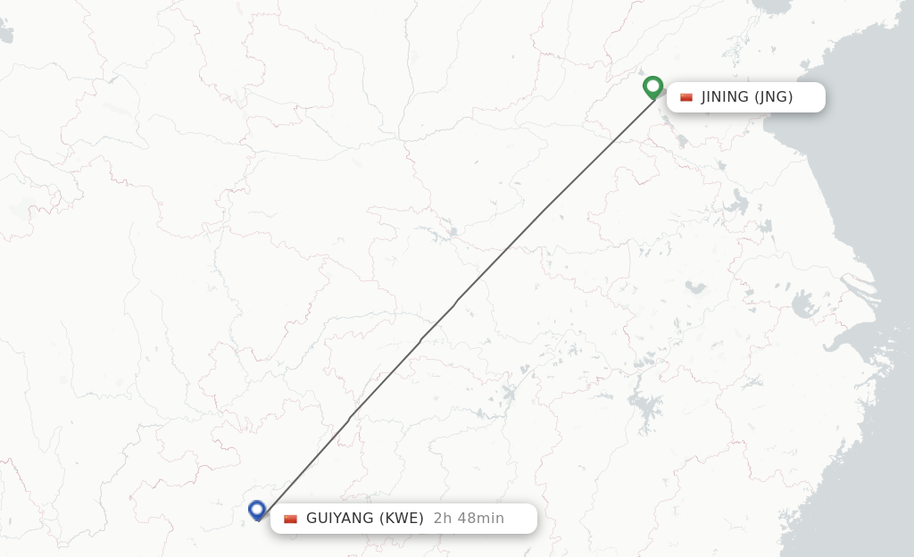 Flights from Jining to Guiyang route map