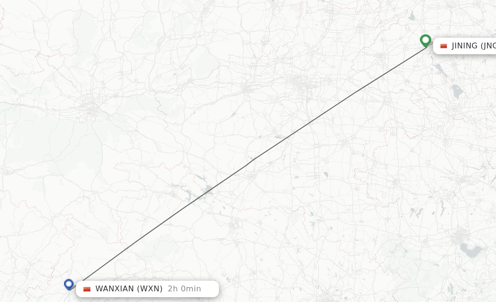 Flights from Jining to Wanxian route map