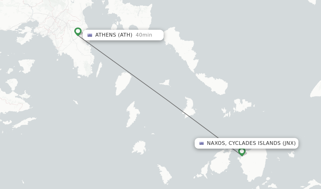 Flights from Naxos, Cyclades Islands to Athens route map
