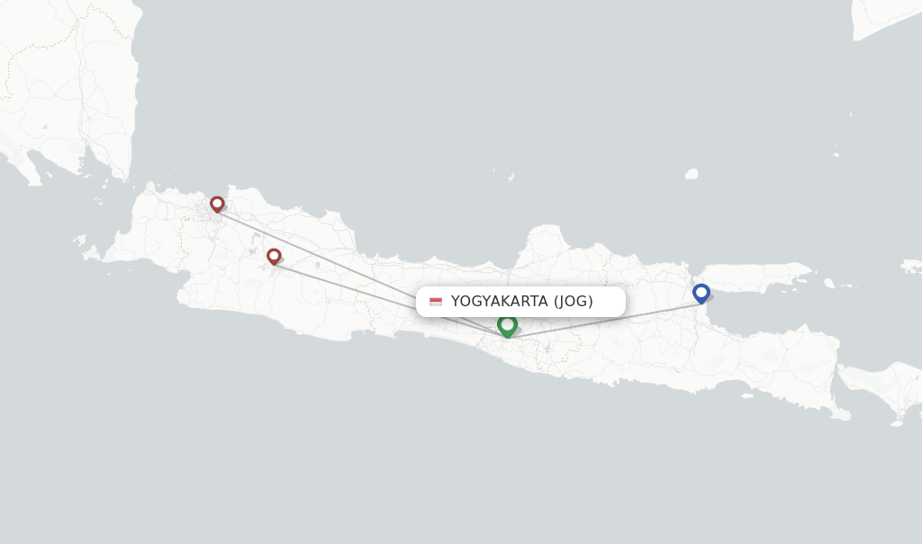 Flights from Yogyakarta to Batam route map