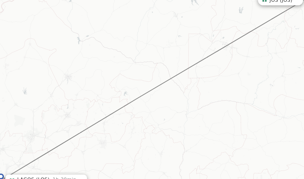 Flights from Jos to Lagos route map