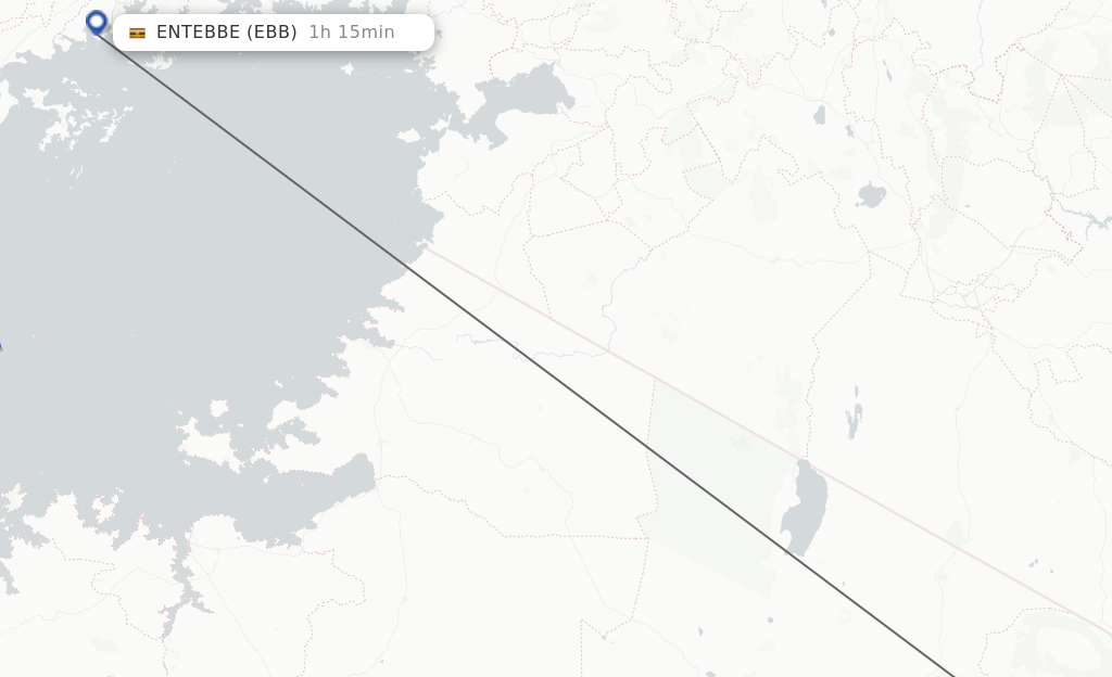 Flights from Kilimanjaro to Entebbe route map