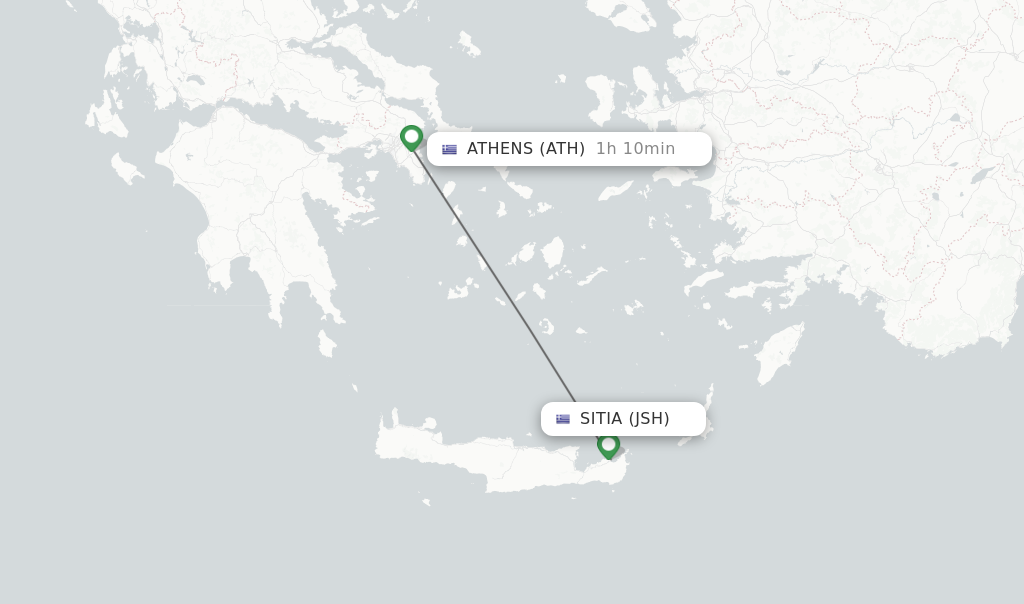 Flights from Sitia to Athens route map