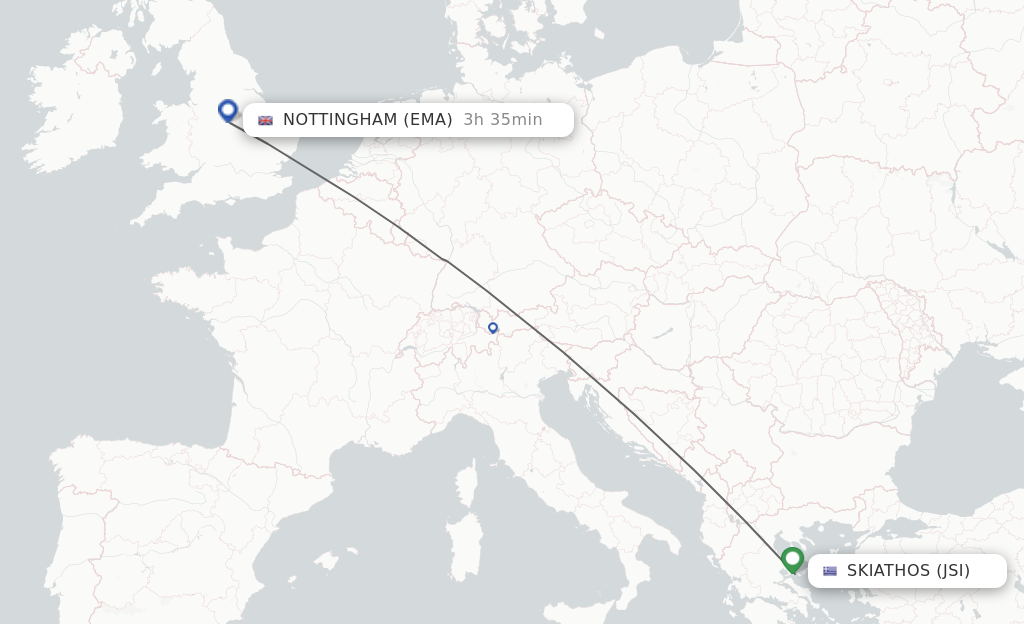 Flights from Skiathos to Leicestershire route map