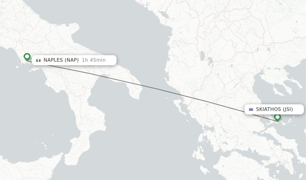 Flights from Skiathos to Naples route map