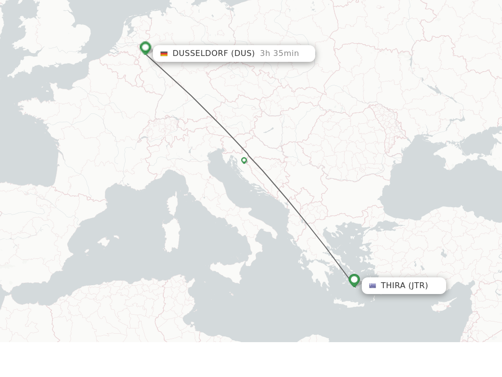 Flights from Thira to Dusseldorf route map