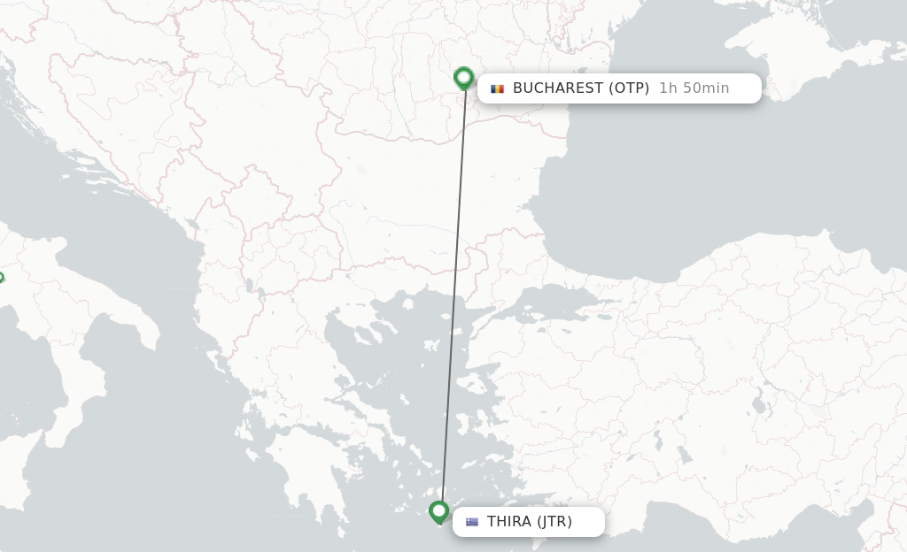 Flights from Thira to Bucharest route map