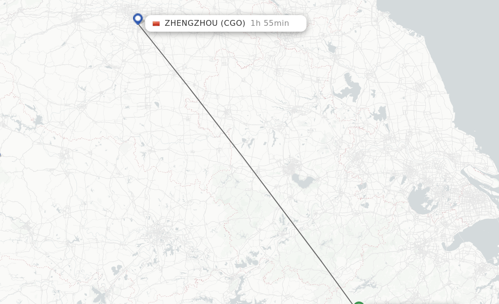 Flights from Quzhou, Zhejiang Province to Zhengzhou route map