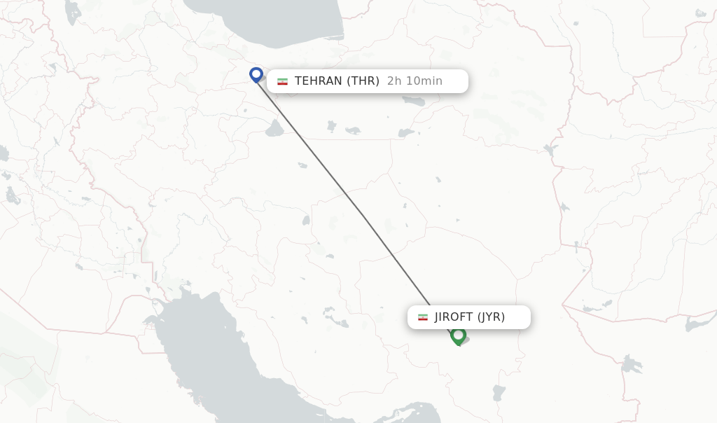 Flights from Jiroft to Tehran route map