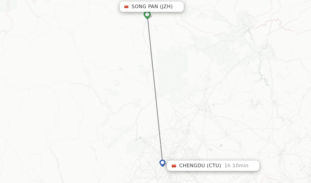 Flights from Song Pan to Chengdu route map