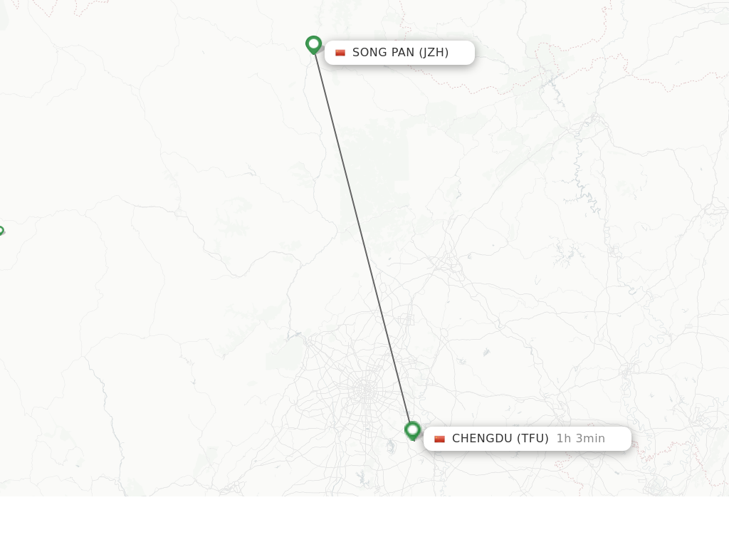 Flights from Song Pan to Chengdu route map