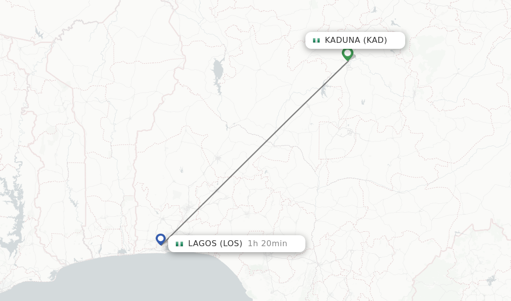 Flights from Lagos to Kaduna route map