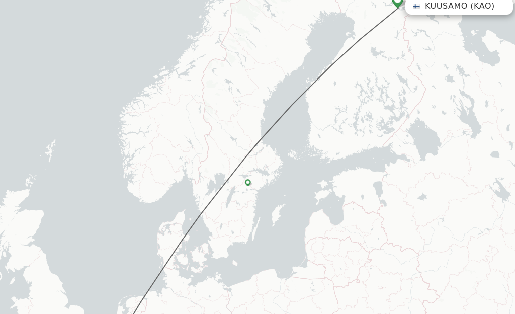 Flights from Brussels to Kuusamo route map