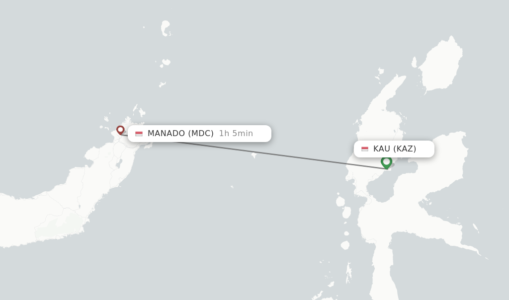 Flights from Manado to Kau route map