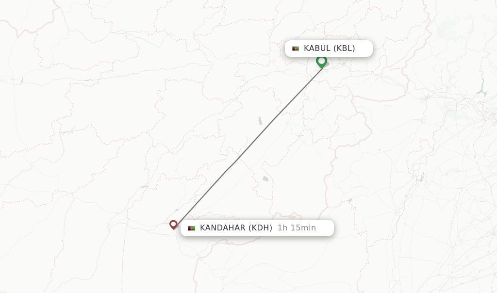 Flights from Kabul to Kandahar route map