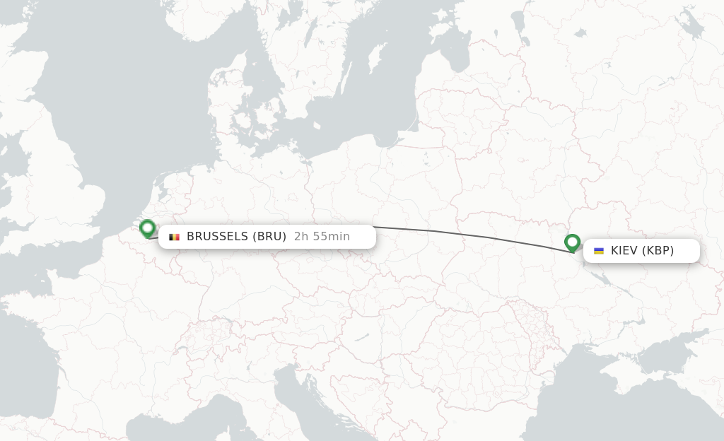 Flights from Kiev/Kyiv to Brussels route map