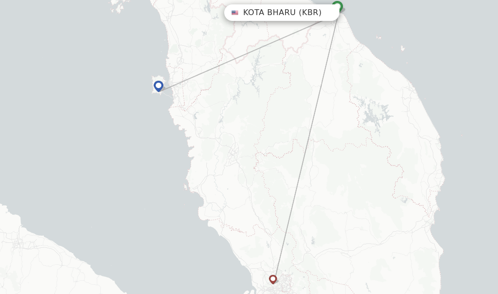 Route map with flights from Kota Bharu with Firefly