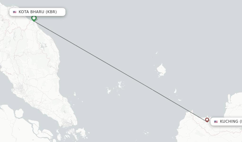 Flights from Kota Bharu to Kuching route map