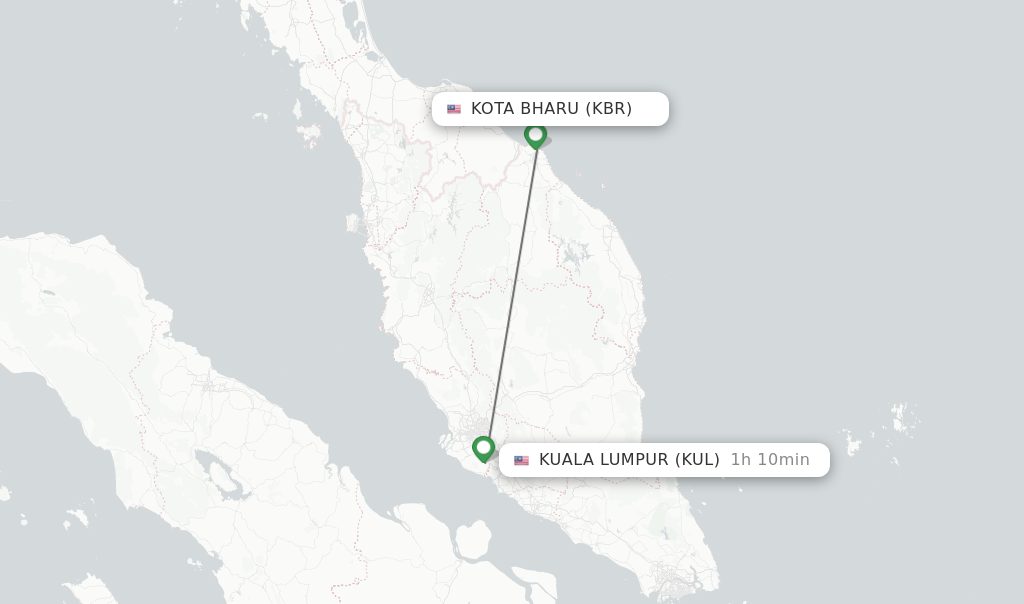 Flights from Kota Bharu to Kuala Lumpur route map