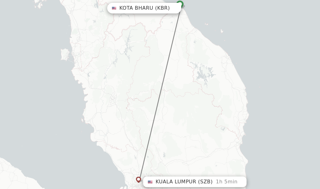 Flights from Kota Bharu to Kuala Lumpur route map