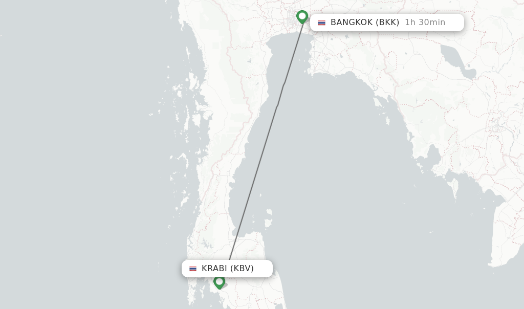 Flights from Krabi to Bangkok route map