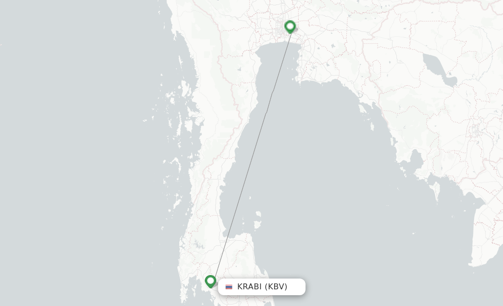 Route map with flights from Krabi with Vietjet Thailand