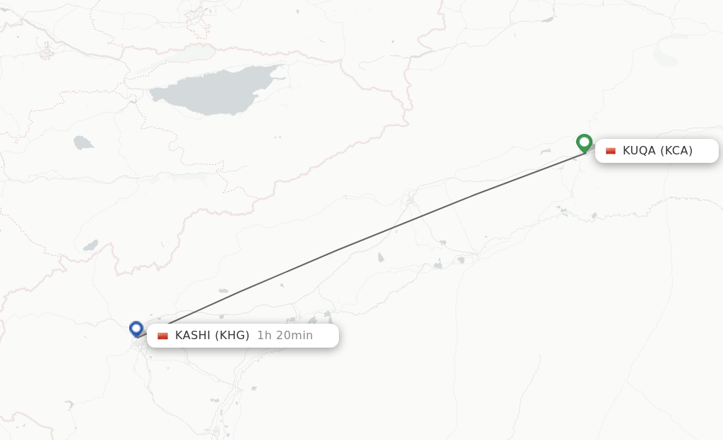 Flights from Kuqa to Kashi route map
