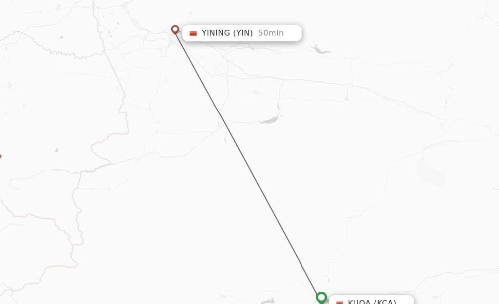 Flights from Kuqa to Yining route map