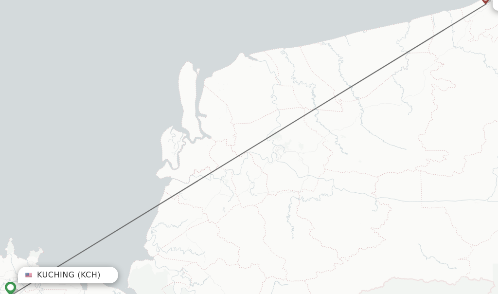 Flights from Kuching to Bintulu route map