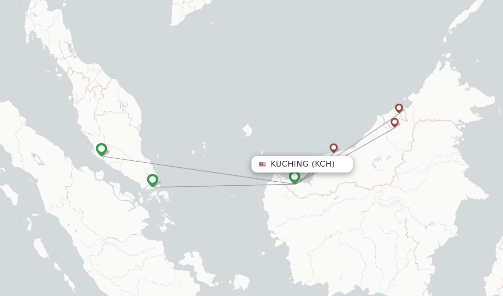 Route map with flights from Kuching with Malaysia Airlines