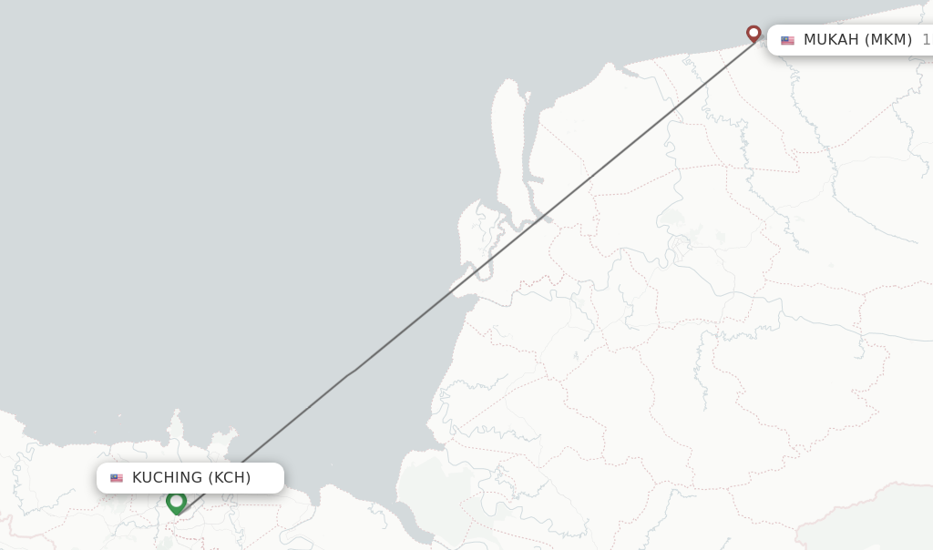 Flights from Kuching to Mukah route map