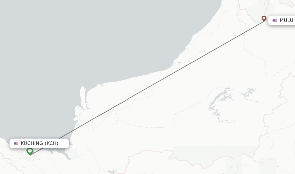 Flights from Kuching to Mulu route map