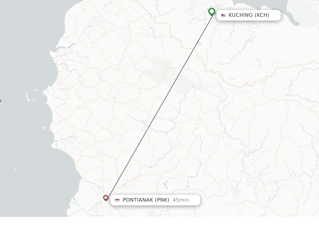 Flights from Kuching to Pontianak route map