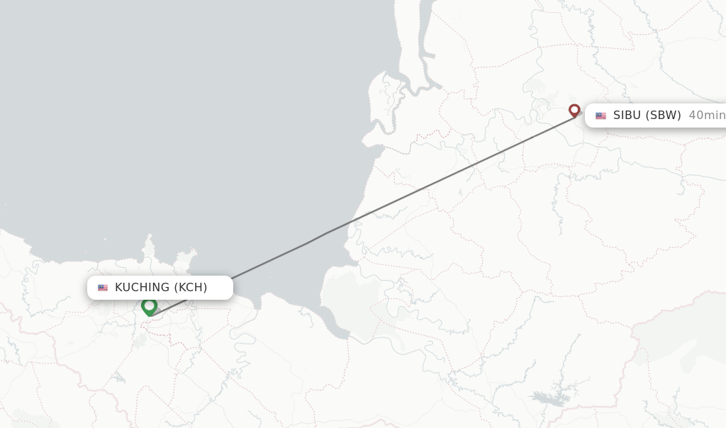 Flights from Kuching to Sibu route map