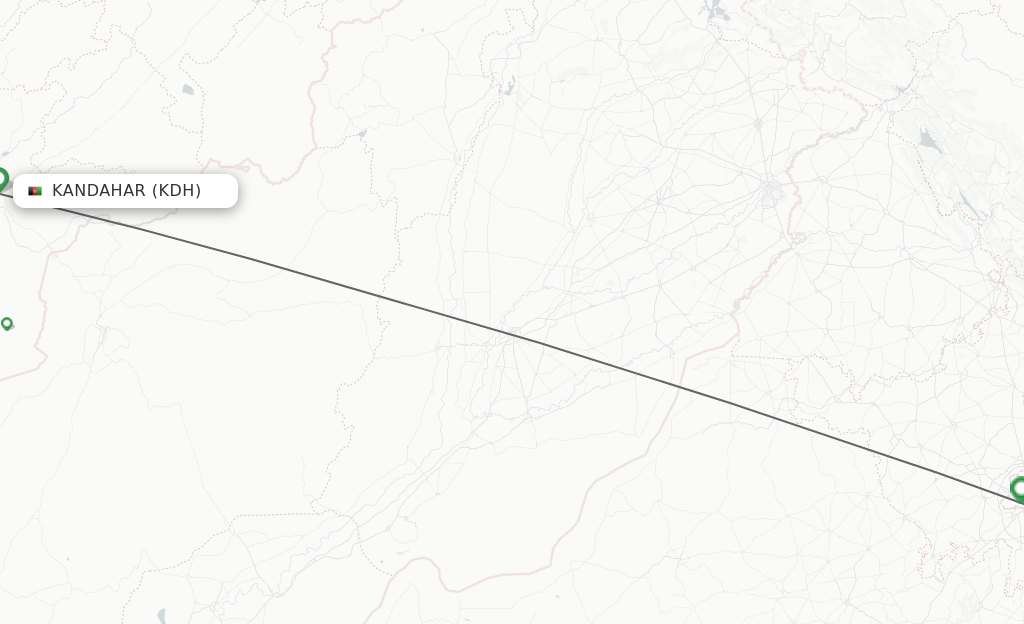 Flights from Kandahar to Delhi route map