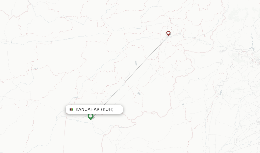 Route map with flights from Kandahar with Ariana