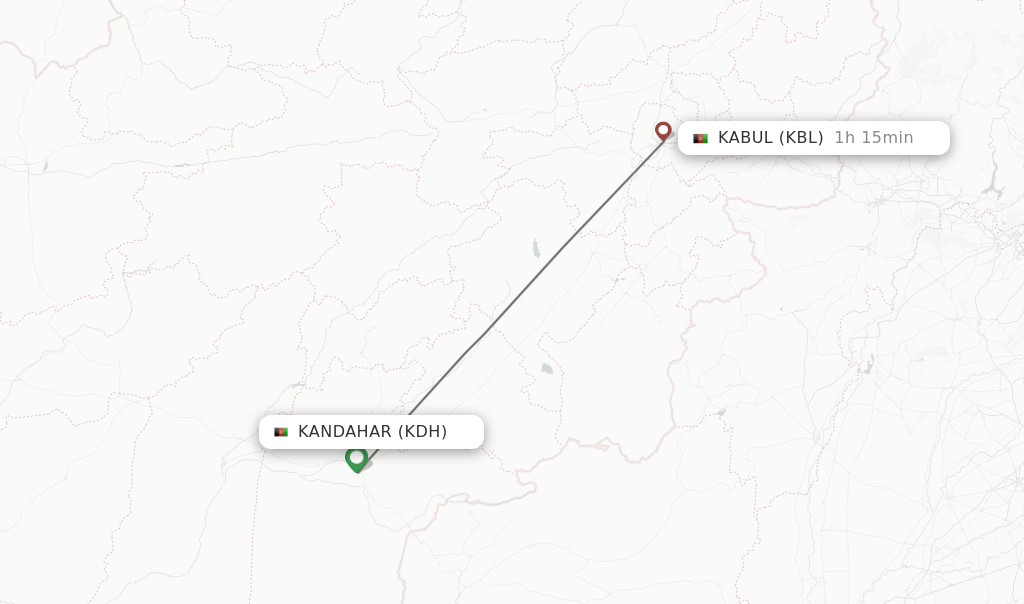 Flights from Kandahar to Kabul route map