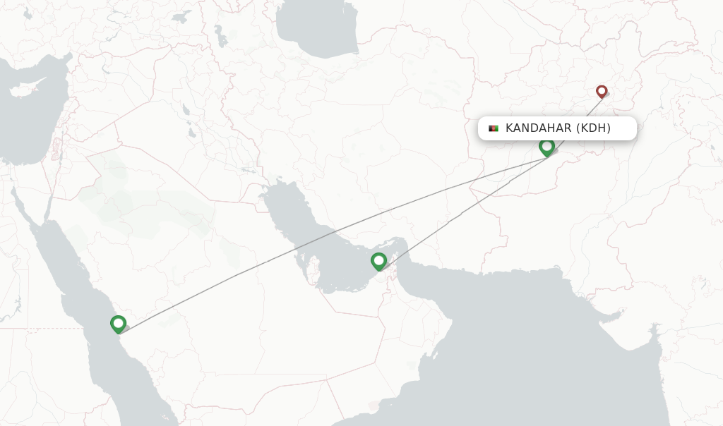 Flights from Kandahar to Mashad route map