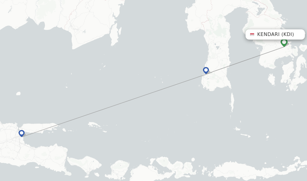 Route map with flights from Kendari with Lion Air