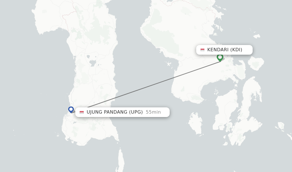 Flights from Kendari to Ujung Pandang route map