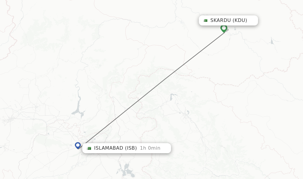Flights from Skardu to Islamabad route map
