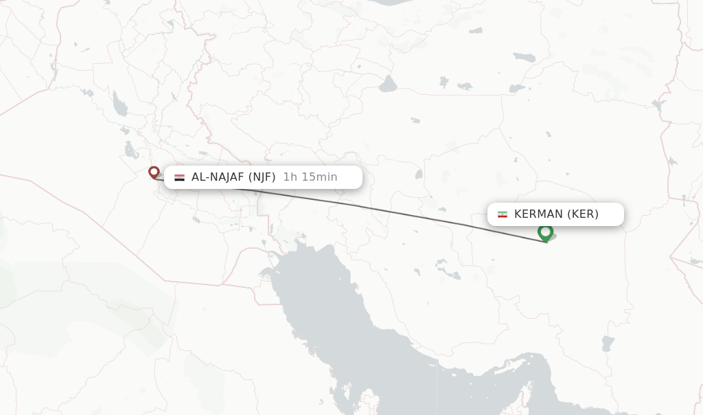 Flights from Kerman to Al-Najaf route map