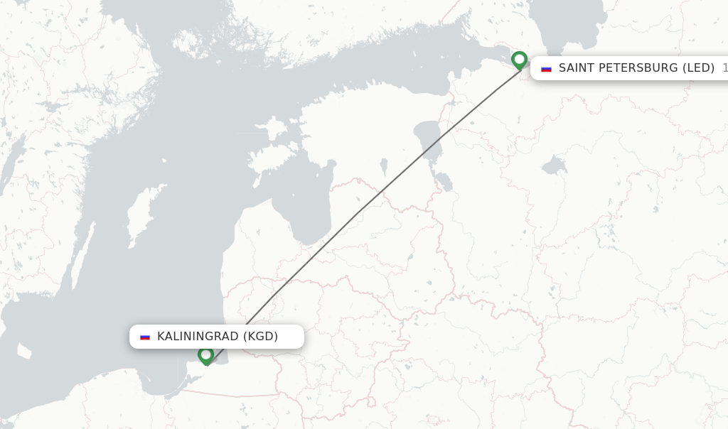 Flights from Kaliningrad to Saint Petersburg route map