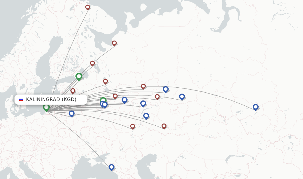 Flights from Kaliningrad to Kirovsk route map