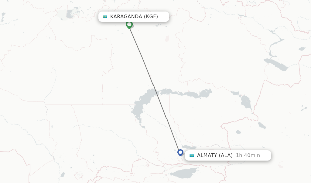 Flights from Karaganda to Almaty route map